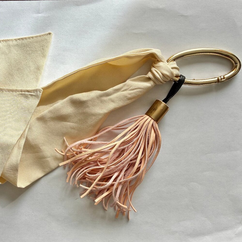 Peach Faux Leather Tassel Bag Charm & Cream Scarf